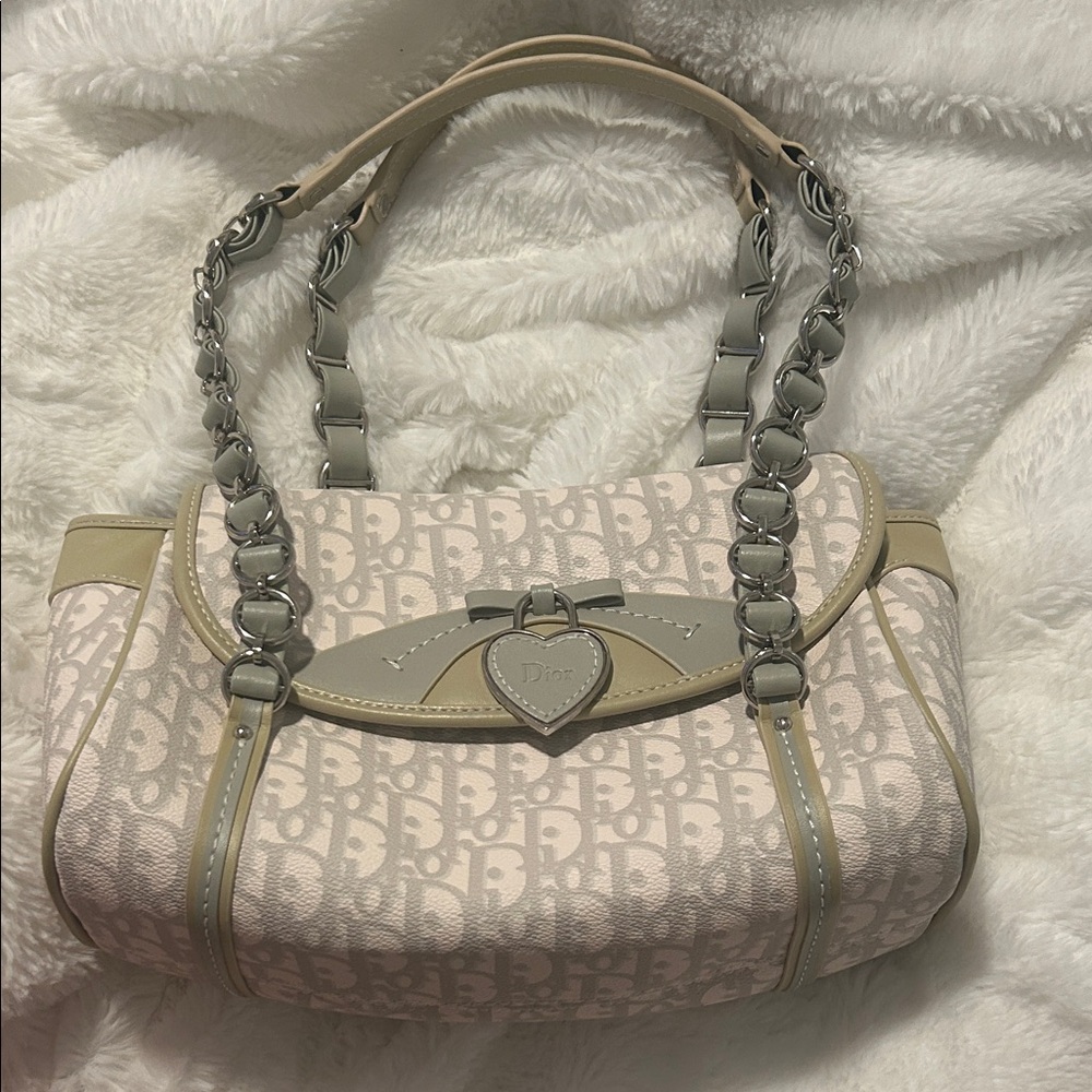 Cream and light blue Gray Shoulder Bag